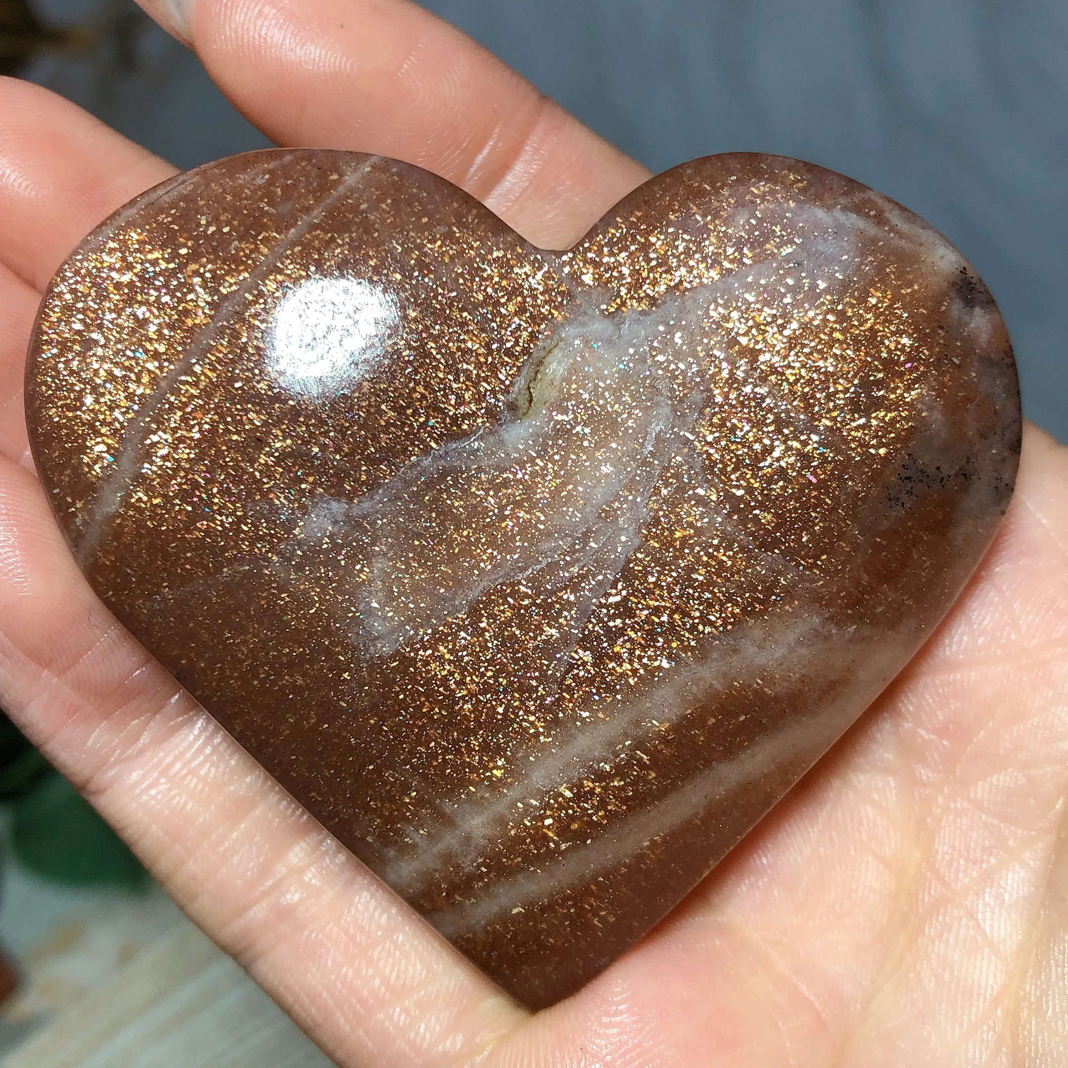 Натуральные кристаллы Sunstone смешанный лунный камень сердце радуга вспышка