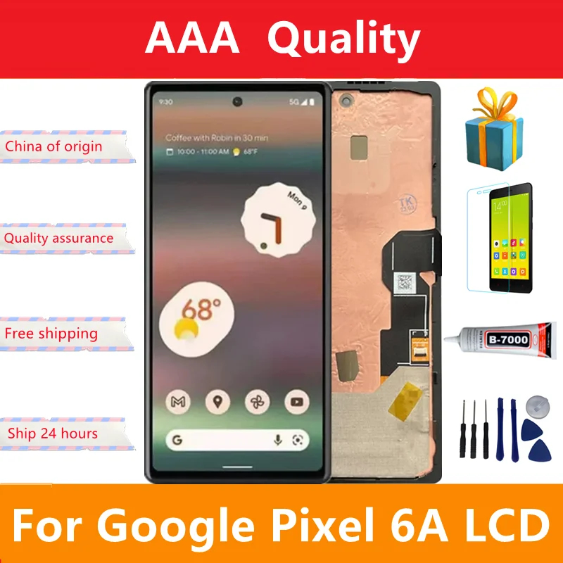 

Original For Google Pixel 6a GX7AS, GB62Z, G1AZG LCD Display Touch Screen Digitizer Assembly For Google Pixel 6A LCD With Frame