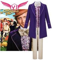 willy wonka the chocolate factory costume halloween cosplay outfit trench floral vest uniform suit with hat