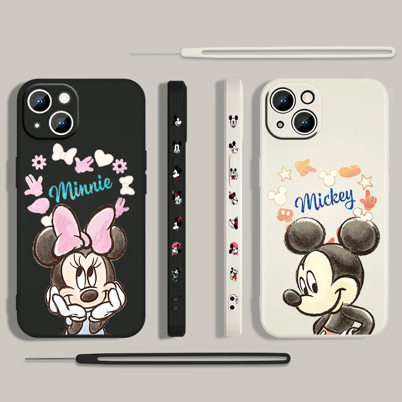 

Minnie Mickey Mouse For Apple iPhone 13 12 Mini 11 Pro XS MAX XR X 8 7 6S SE Plus Liquid Left Rope Phone Case Cover Capa Coque