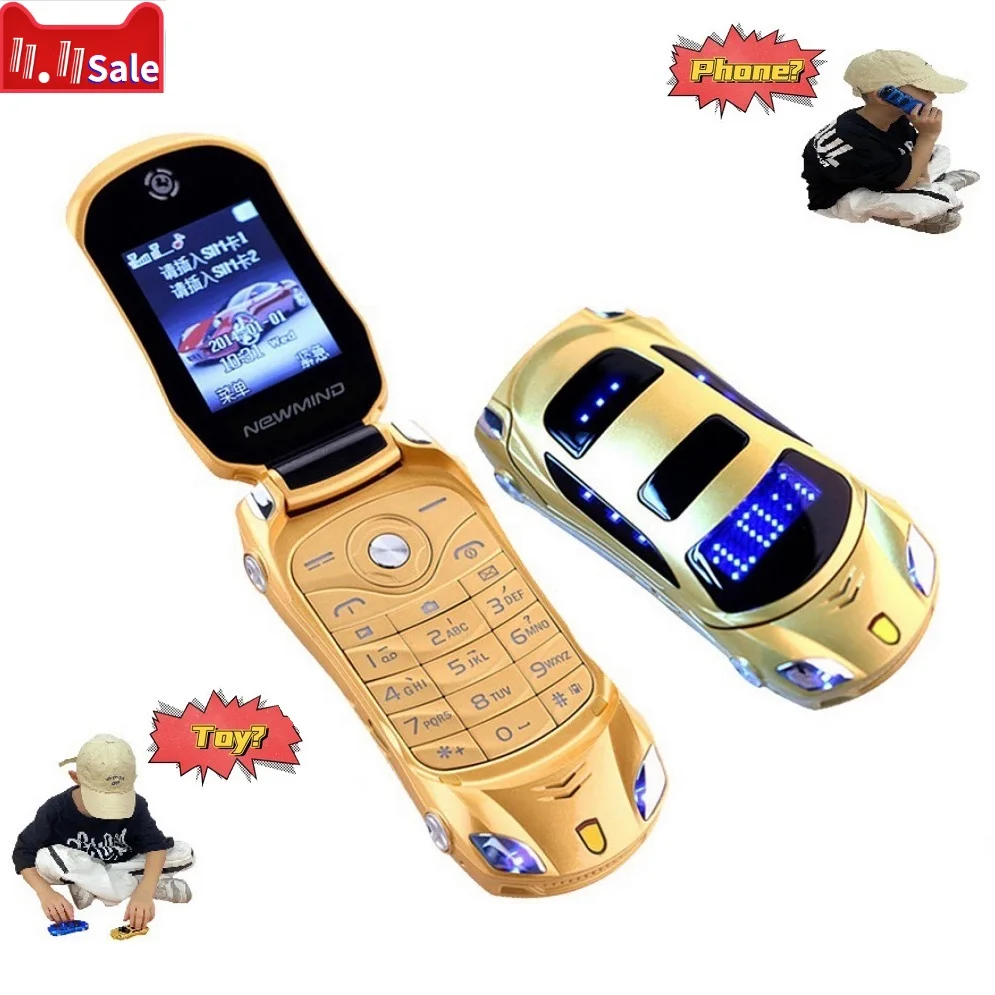 Раскладной разблокированный сотовый телефон с кнопкой и фонариком, двумя Sim-картами, Mp3, Mp4, супермаленький сотовый телефон в форме автомобил...