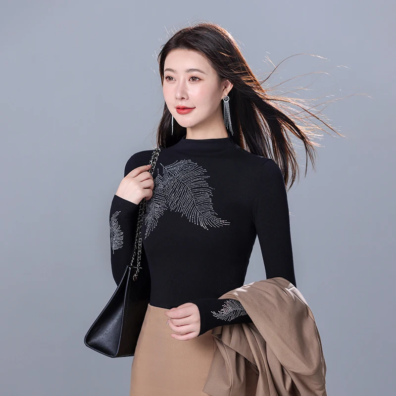 

Elastic Mesh Perspective Sexy Female Turtleneck Women Full Sleeve Lady Soft Tshirts Autumn Winter base sweatshirt Tops S-4XL