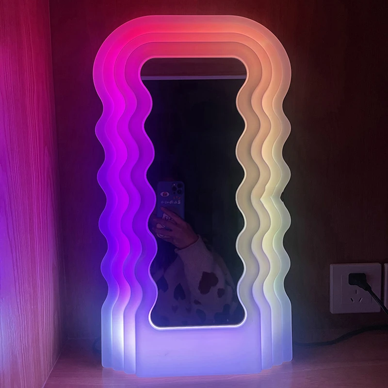 

Floor Decoration Frame Mirror Bathroom Light Design Wavy Standing Full-body Dressing Mirror Hallway Miroir House Decoration