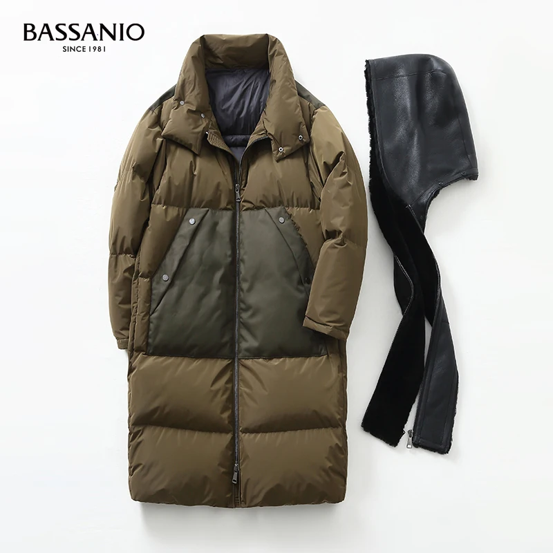 New Men Long Winter Warm Removable Wool Skin Collar Hooded White Goose Down Coat
