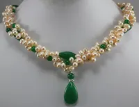 Unique Design AA Pearl Jewelry,Cultured Freshwater Baroque Pearl Green Jade Necklace,Handmade Birthday Party Women Gift