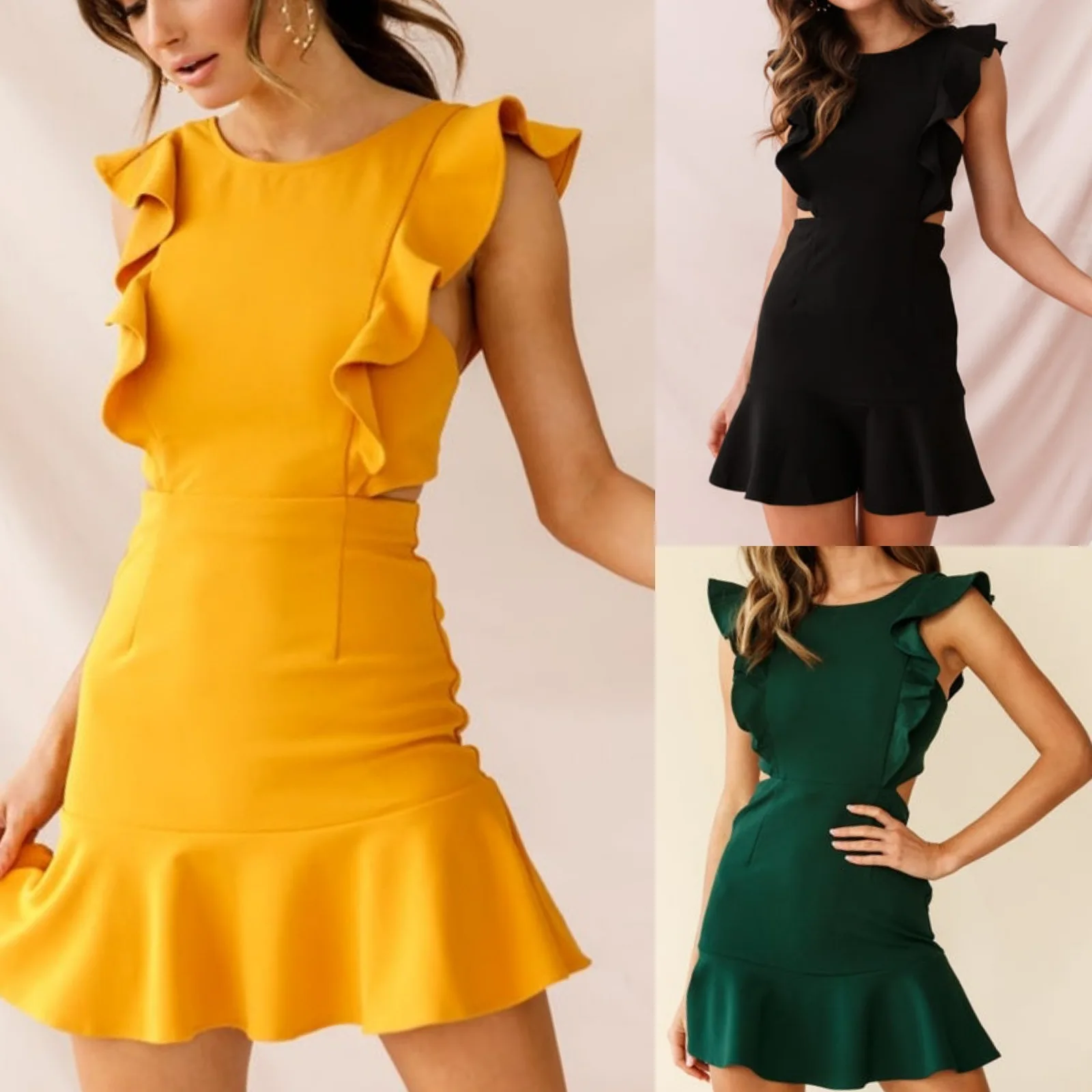 

Summer New Women Ruffles Knitting Dress High Waist Vintage Bodycon Dress Sexy Mini Party Elegant Woman Dresses Vestidos
