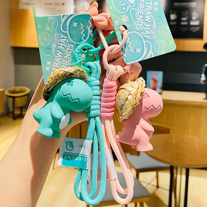 Брелок для ключей милая соломенная шляпа кукла динозавра брелок пары друзей