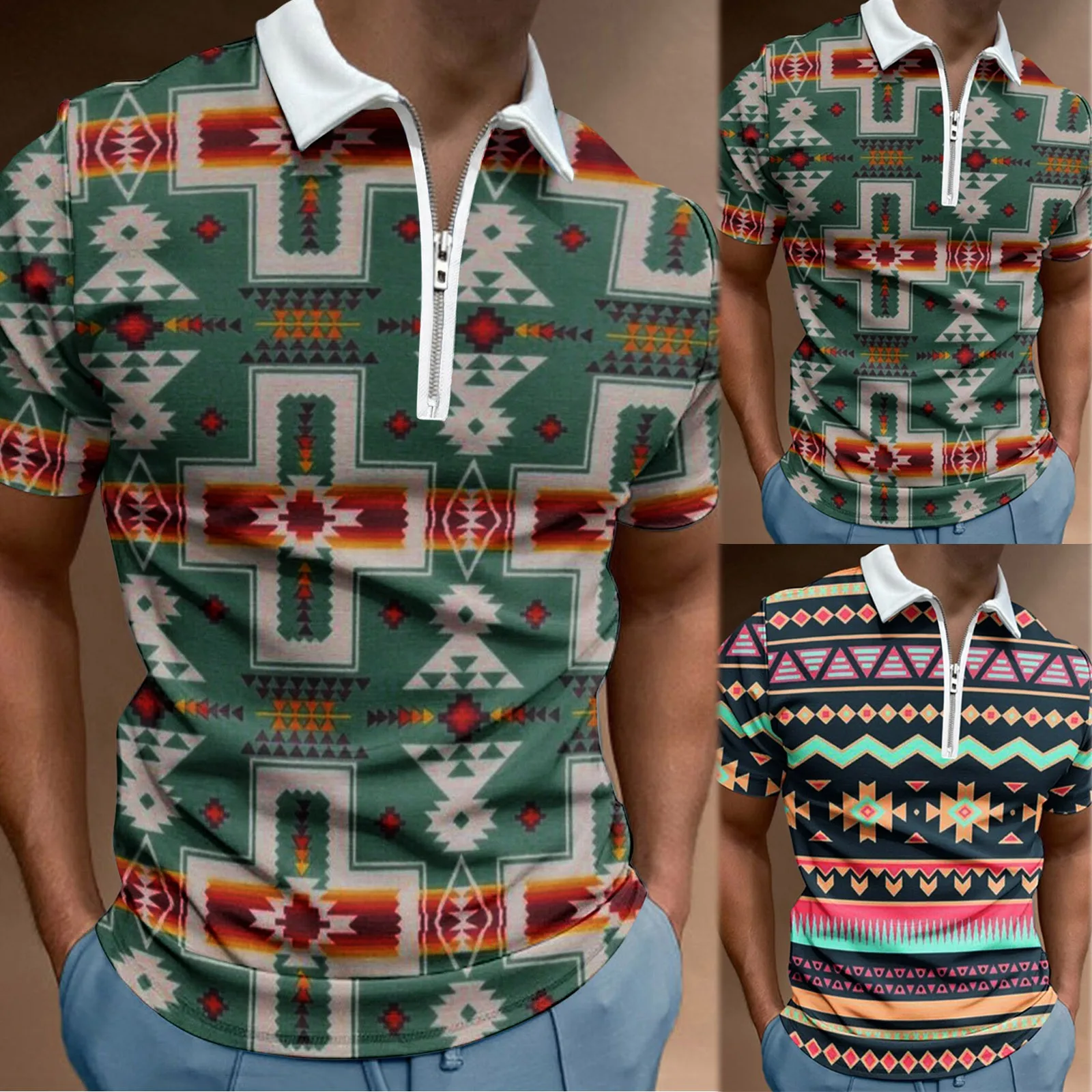 

Рубашка мужская с длинным рукавом, Повседневная Блузка с 3D принтом, на молнии, с отворотом, сорочка с короткими рукавами, топ для тренировок, ...