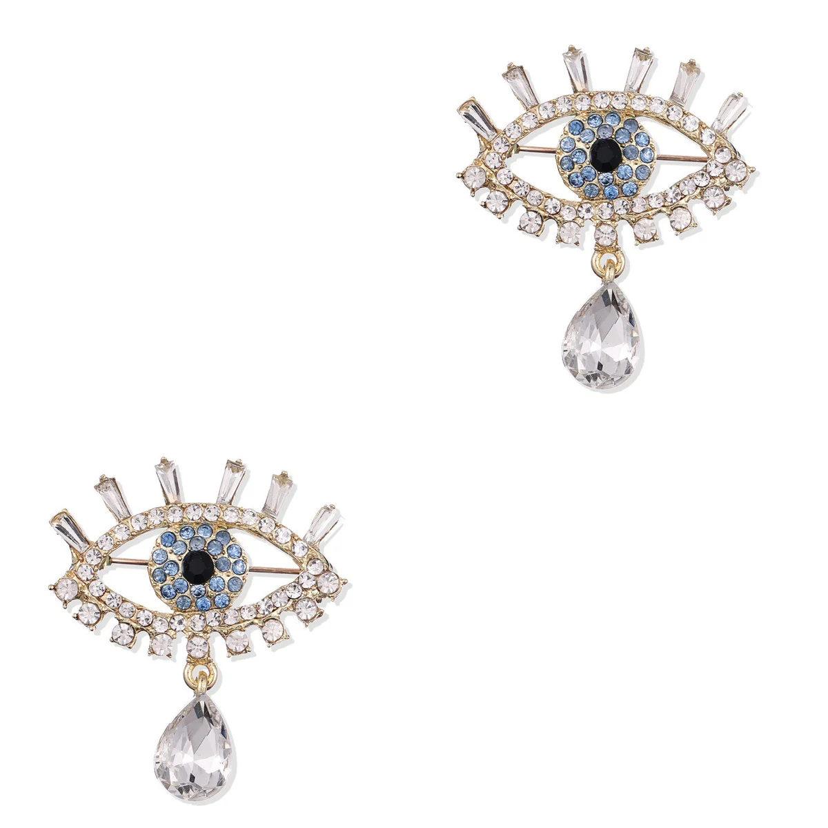 

2pcs Alloy Eye with Water Drop Brooch Exquisite Diamond Lapel Pin Corsage Breastpin Jewelry Costume Accessories
