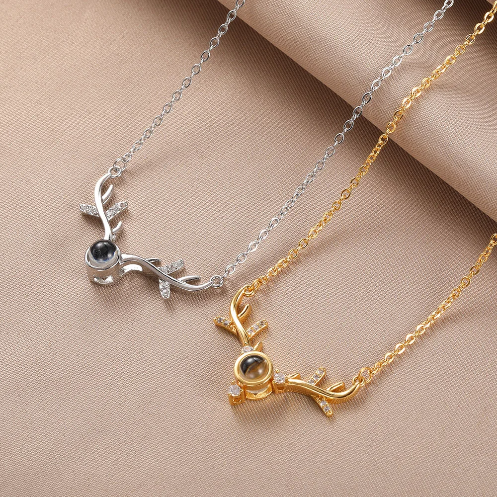 

Antler Projection Pendant Necklace 100 Languages I Love You Choker For Creative Couple Romantic Clavicle Chain Jewelry Gifts