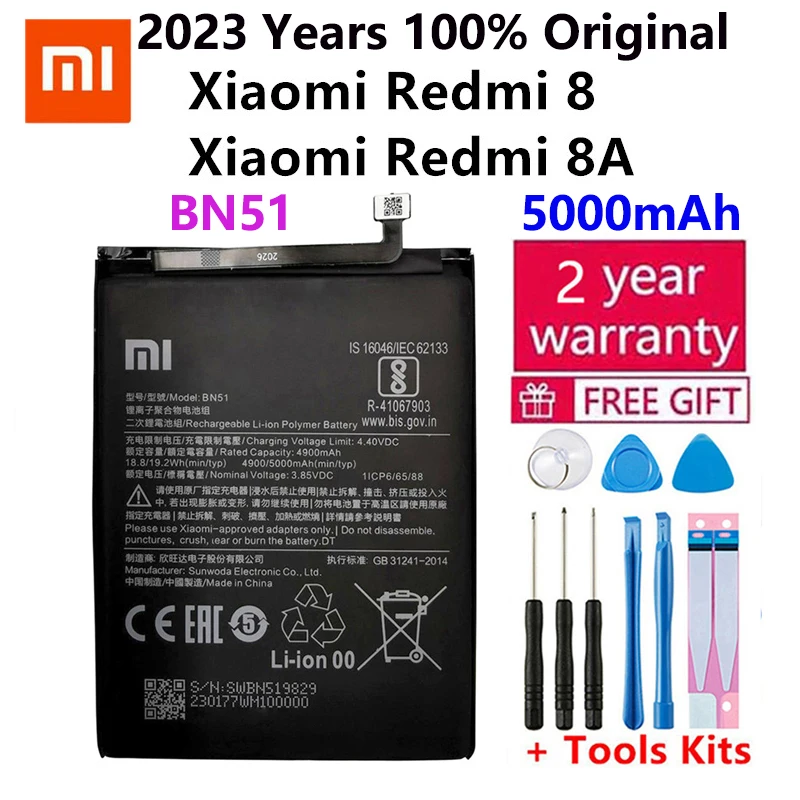 

Оригинальный аккумулятор Xiao mi 100% BN51 5000 мАч для Xiaomi Redmi 8, Redmi 8A, Redmi8, высококачественные сменные батареи для телефона, батарея