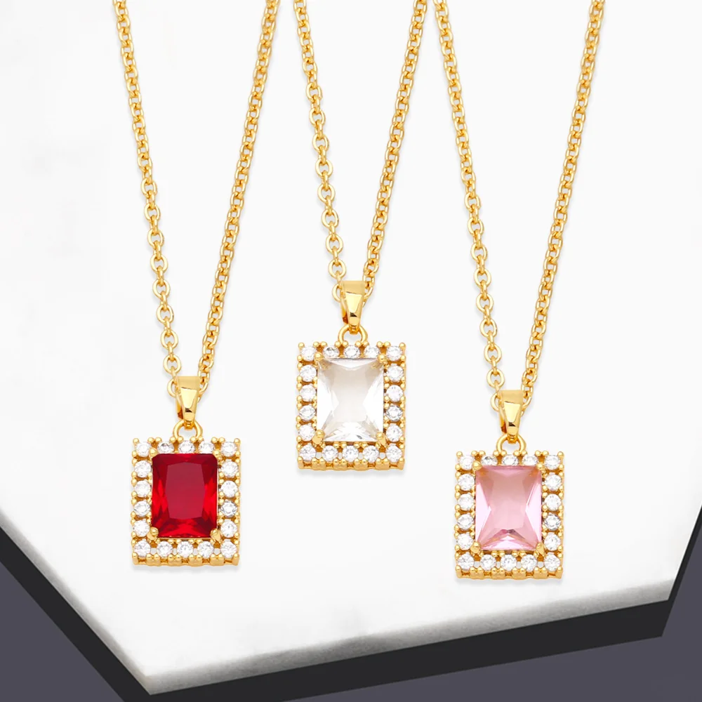 Copper Zircon Square Crystal Necklace for Women Gold Plated Short Necklaces CZ Jewelry Gifts Wholesale Bulk nkeb524