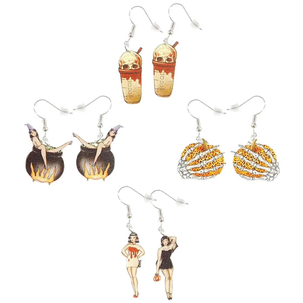 

4 Pairs Halloween Pendant Earrings Girls Earrings Women Dangle Earrings