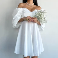 short dress woman 2022 new french party puff dresses brand designer white elegant square neck puff sleeve princess