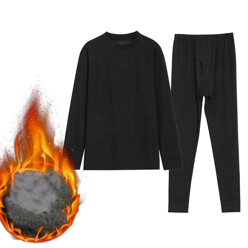 

Men Thermal Underwear Set Long Sleeve Crew Neck Warm Fleece Top Pants Long Johns Autumn Winter Thickened T-Shirt Bottom Suit