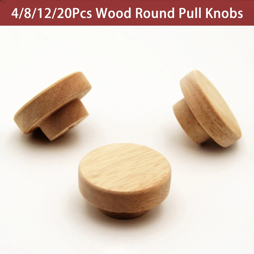 

Round Wooden Cabinet Knobs Unfinished Wood Cupboard Furniture Drawer Pulls Handles With Screws For Wardrobe Dresser Closet