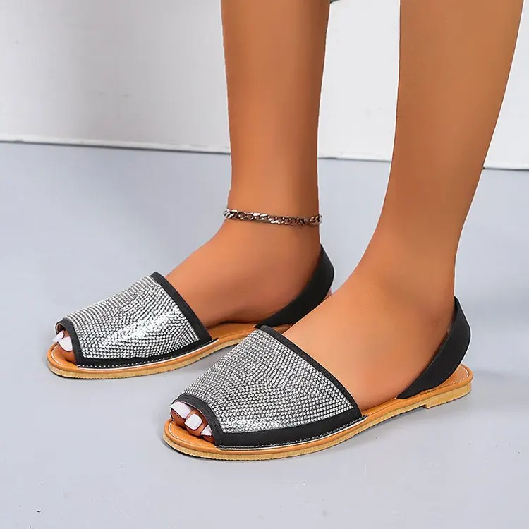 

Women Crystal Flats Sandals Summer New Luxury Sandals Beach Ladies Shoes Gladiator Shallow Classic Casual Female Slides