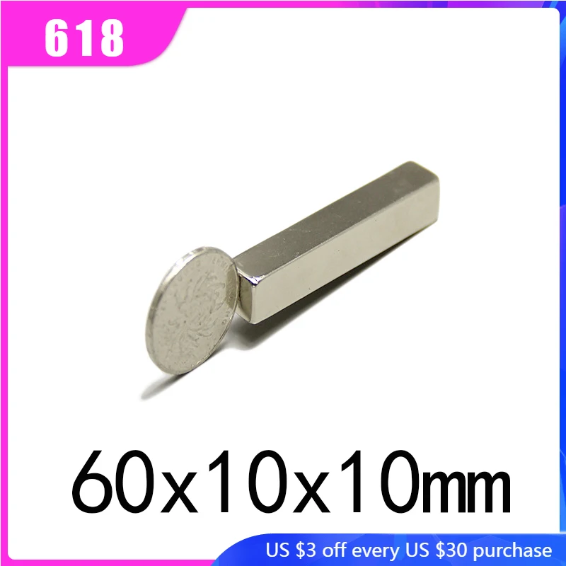 

1/2/3PCS 60x10x10mm NdFeB Super Strong Neodymium Magnets Block Permanent Magnet 60x10x10 mm N35 Powerful Magnetic 60*10*10mm