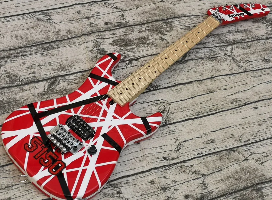 

Kram Eddie Edward Van Halen 5150 Black White Stripe Red Electric Guitar Floyd Rose Tremolo Bridge, Locking Nut, Maple Neck,