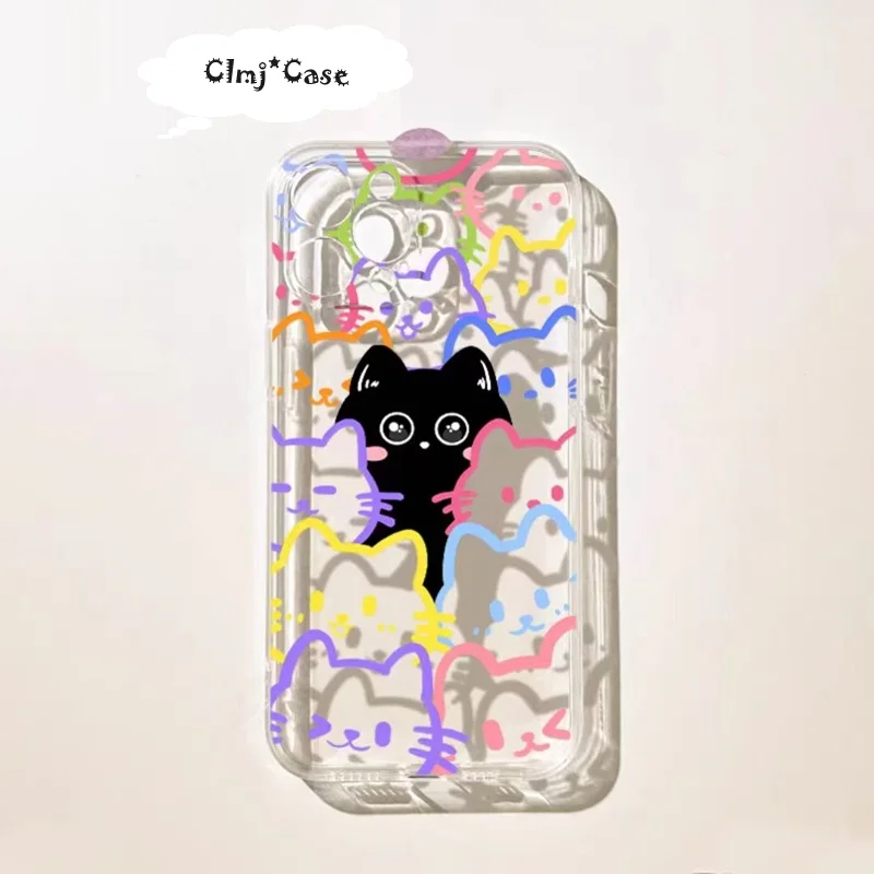 

Clmj Cartoon Cute Cat Phone Case For iPhone 13 12 Mini 11 14 Pro 15 Plus X XS Max XR Se 2020 7 8 Silicone Soft Protective Cover