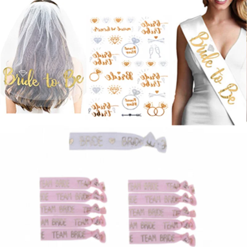 Золотая короткая свадебная фата для невесты пояс девичника вечеринки свадебный