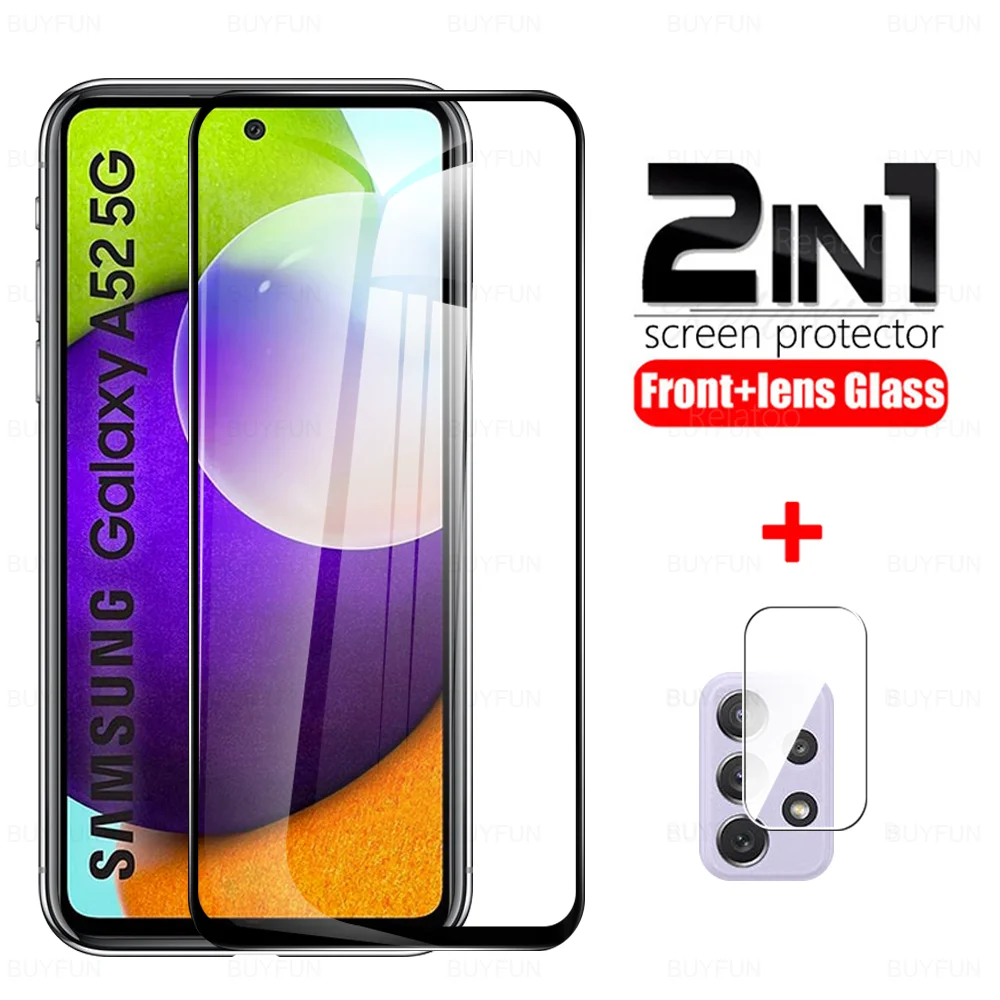 

2-in-1 Black Tempered Front Glass For Samsung Galaxy A52 A52S A51 A50 A50S 5G 4G Protective Glass Camera Lens Screen Protector