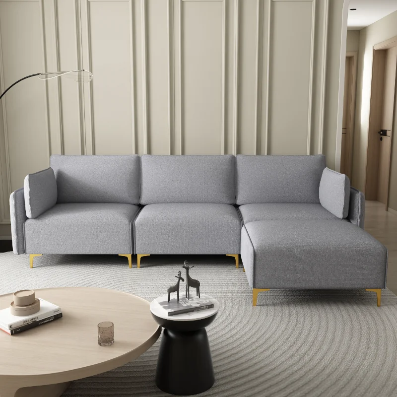 

L Shape Sectional Sofa with USB Grey Fabric Grey Fabric [US Stock]