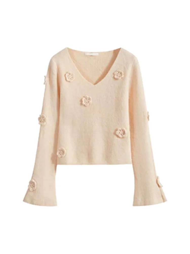 Мягкий клейкий свитер Milk Fufu с v-образным вырезом женский осенне-зимний 2024 новый