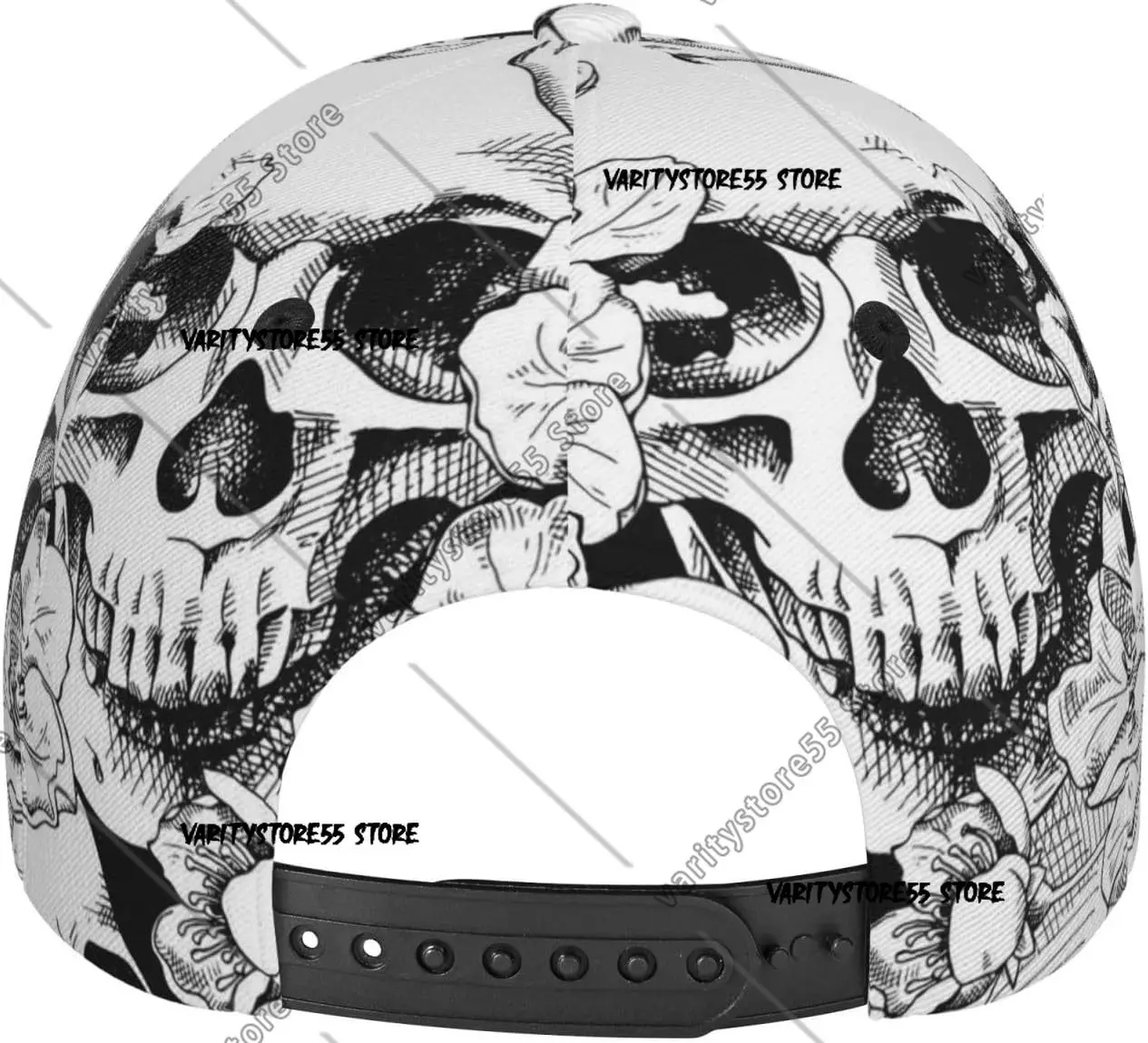 Фото Черно-белая модная бейсболка унисекс с черепом и цветком, шляпы Snapback, шляпа для папы, классическая регулируемая шляпа дальнобойщика для мужчин и женщин №3