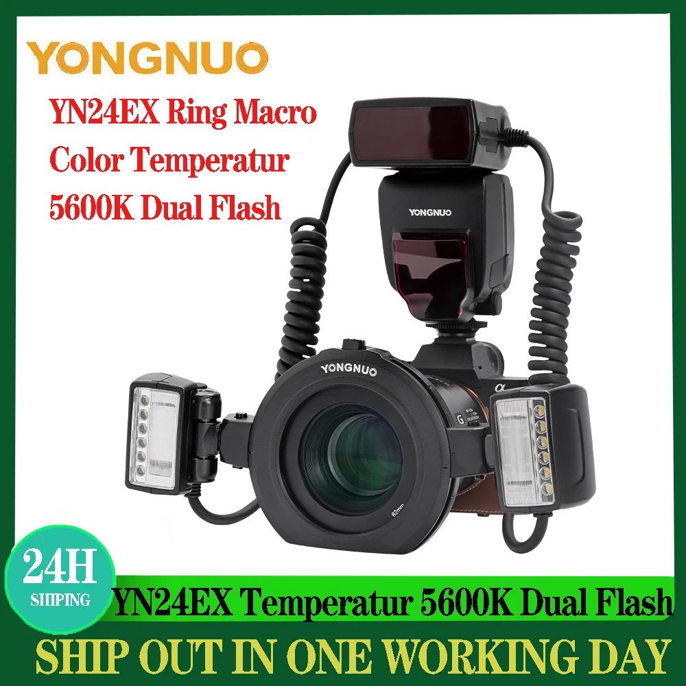 

Yongnuo YN24EX YN24 EX Macro Ring Flash Light E TTL Speedlite with Dual 2*Flash Head + 4*Adapter Rings for Canon EOS Cameras