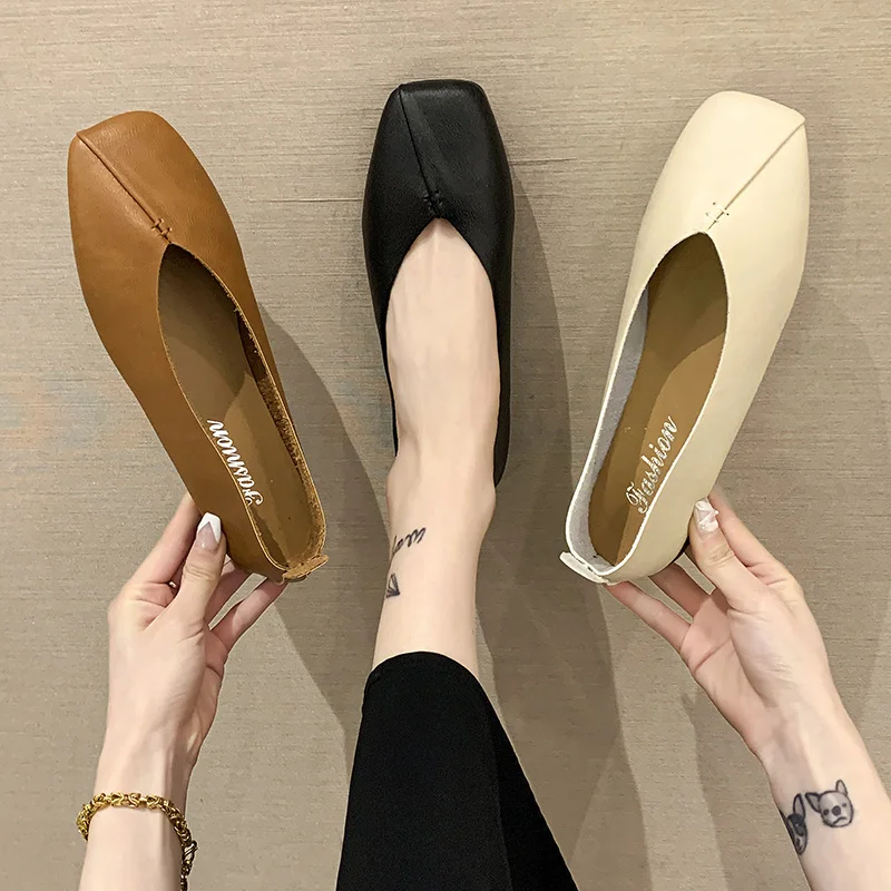 

Туфли женские без шнуровки, повседневные кроссовки на плоской подошве, квадратный носок, без застежки, Мокасины, Классическая Летняя обувь ...