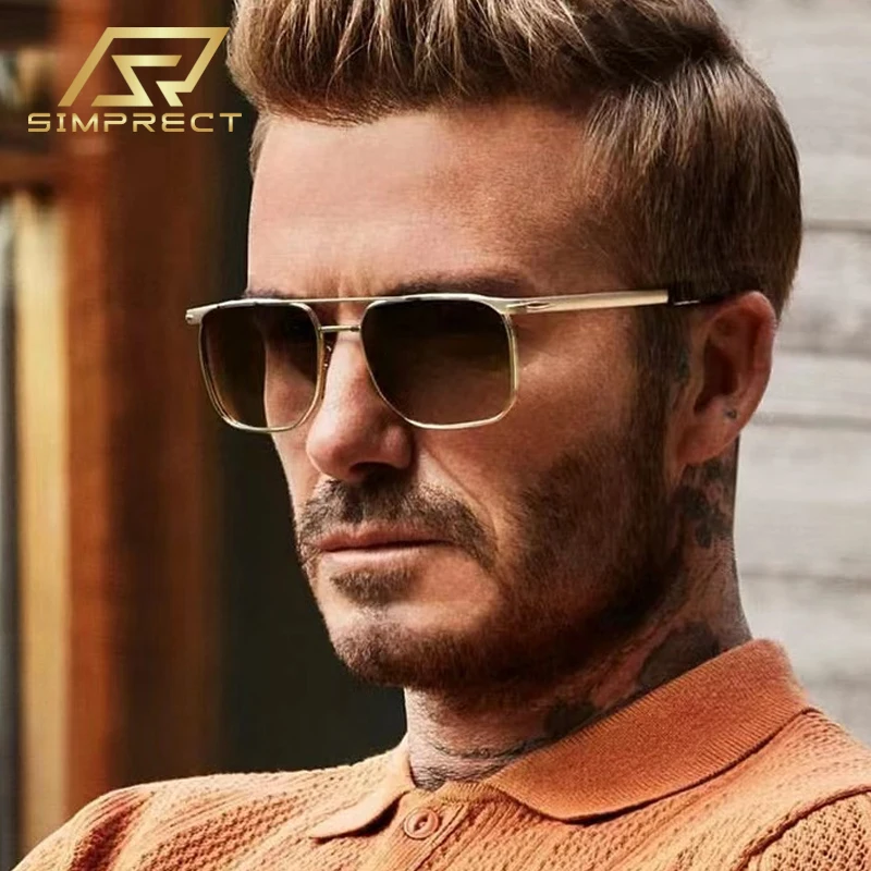 

SIMPRECT David Beckham Same Square Sunglasses For Men 2023 Luxury Brand Designer Fashion Retro Vintage UV400 Metal Sun Glasses