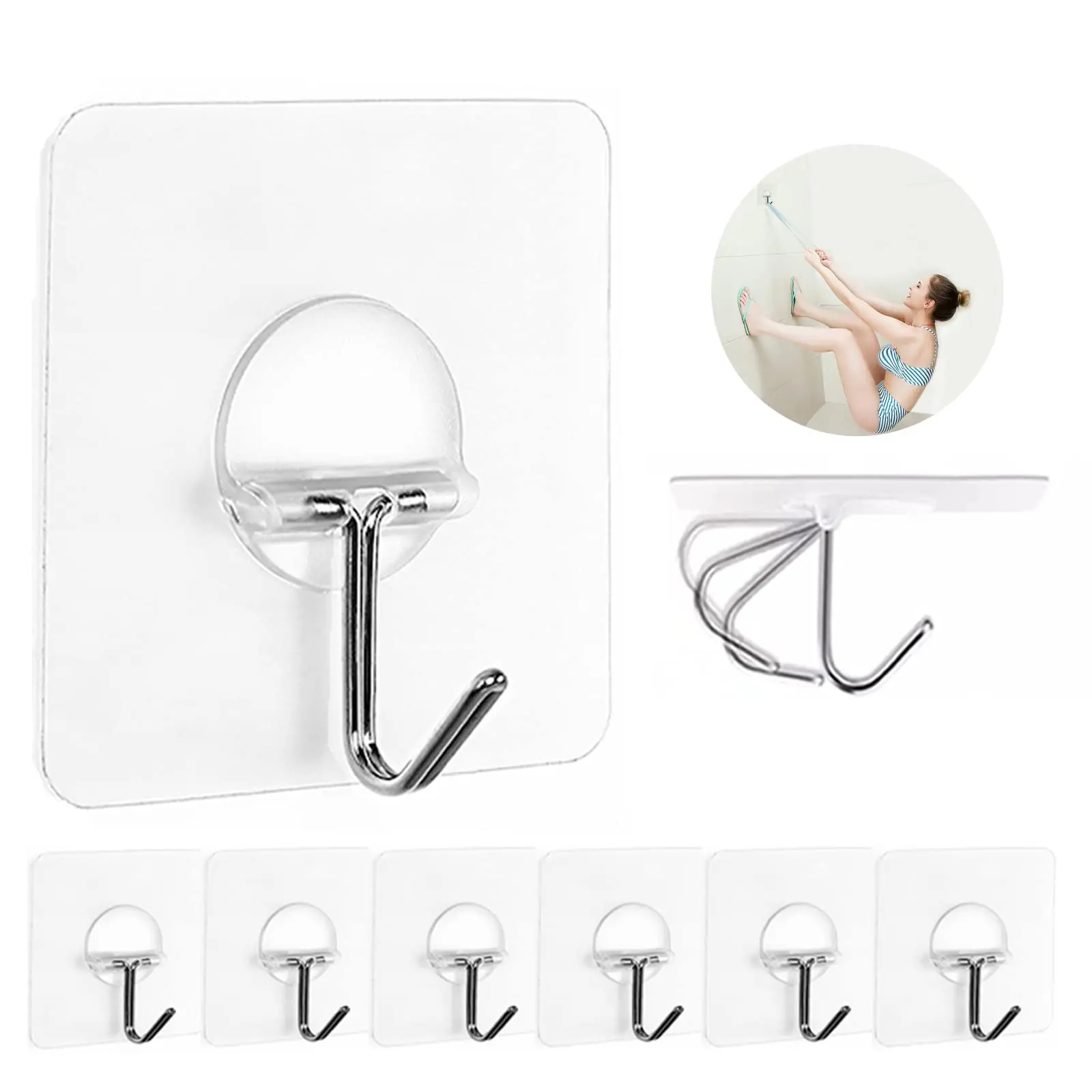 

Wall Hooks 13lb(Max) Transparent Reusable Seamless Hooks,Waterproof and Oilproof,Bathroom Kitchen Heavy Duty Self Adhesive Hooks