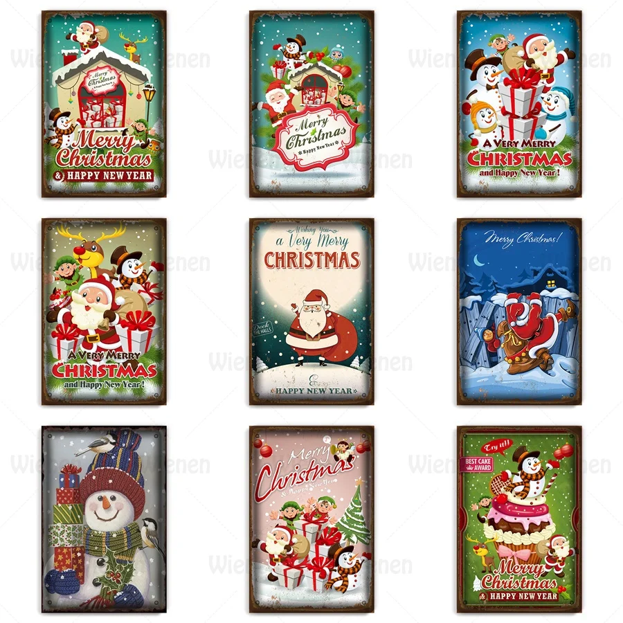 

Металлическая Оловянная картина Счастливого Рождества Санта-Клаус Европейское и американское искусство Ретро Праздничная жестяная вывес...