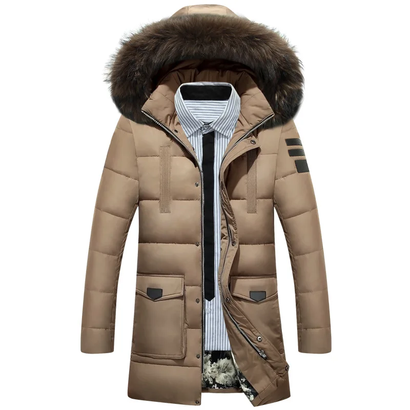 Winter Men's Cotton Coat Mid-Length Hooded Fur Collar Thickened Casual Youth Jacket Men's