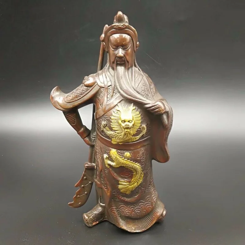 

Chinese Antique Brass guangong Gold-Plated Dragon Town House Evil Xuande Year