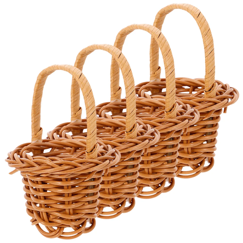 

4 Pcs Basket Weaving Small Woven Hamper Natural Flower Mini Handheld Rattan Storage