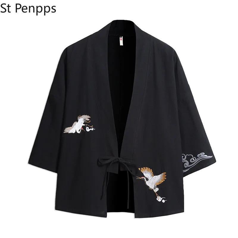 Кардиган-кимоно Мужской Хлопковый уличная одежда короткий свободный жакет