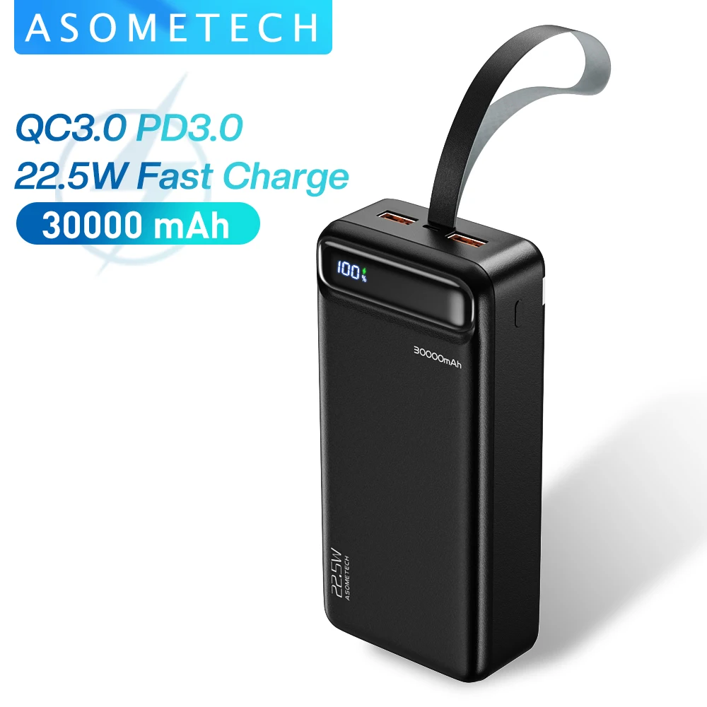 

Power Bank 30000mAh Portable External Battery 22.5W QC PD3.0 Fast Charge Powerbank 30000 mAh For iPhone 13 12 X Xiaomi Poverbank