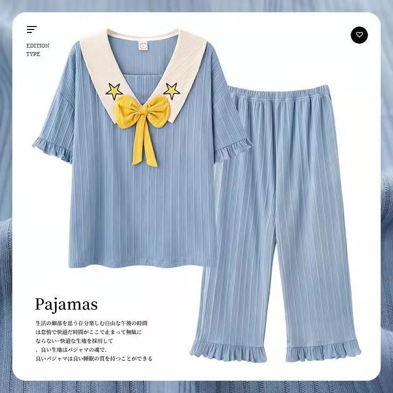 Capris Pajamas for Women Summer Shorts Kawaii Moon Giraffe Clouds Printing Lovely Homewear Cotton Summer Sleepwear Pijamas Woman