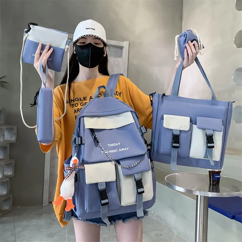 

5 In 1 Multi Functional Women Backpack Multiple Pockets School Bag For Girls Large Capacity Waterproof Travel Backpacks