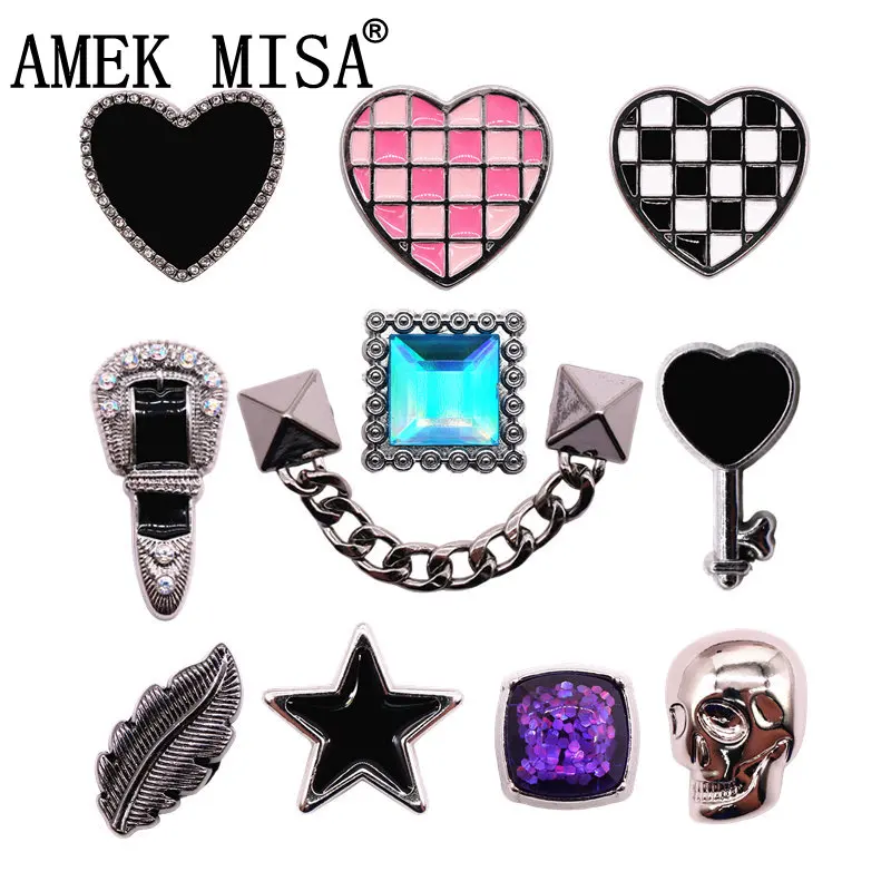 

Original Rhinestone-encrusted Silver Metal Style Shoe Decorations Cool Chains Leaves Stars Skulls Heart Shape Croc Charms Jibz