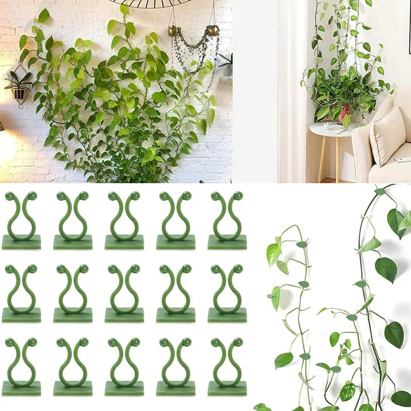 50Pcs Plant Climbing Wall Fixture Clips Rattan Vine Fixer Self-Adhesive Hook Invisible Garden Binding Clip Wall StickyClip