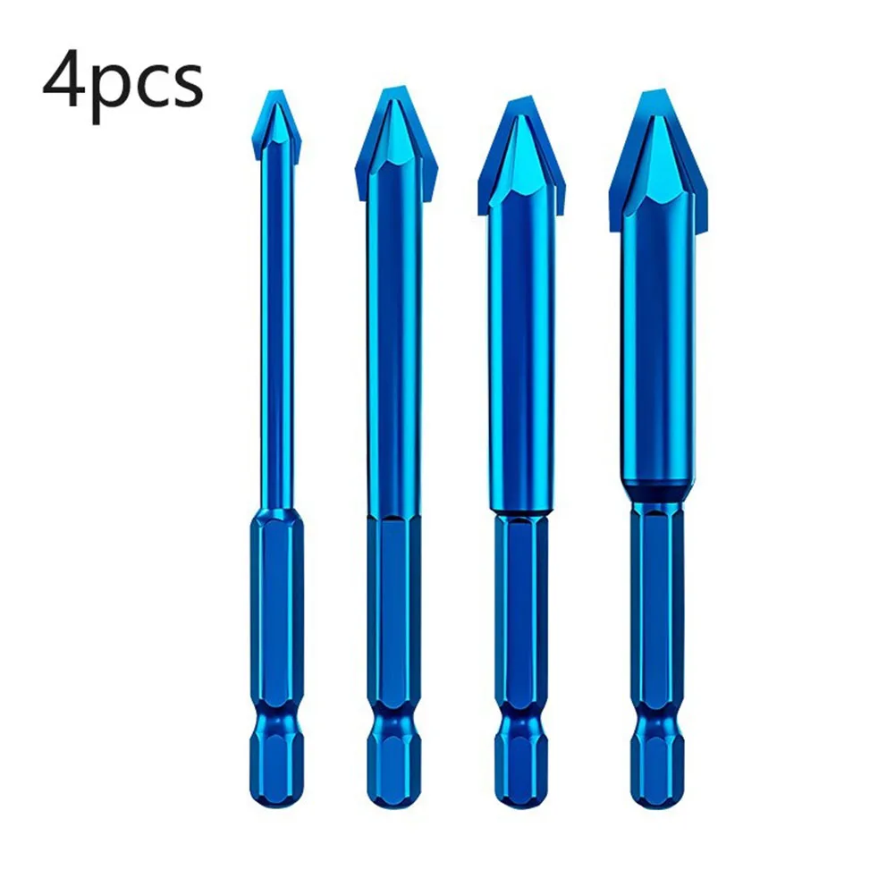 

4Pcs Glass Drill Bits 6/8/10/12mm Hex Shank Triangular Drill Bit For Wood Concrete Tiles Plastics Foam Bricks Hole Opener