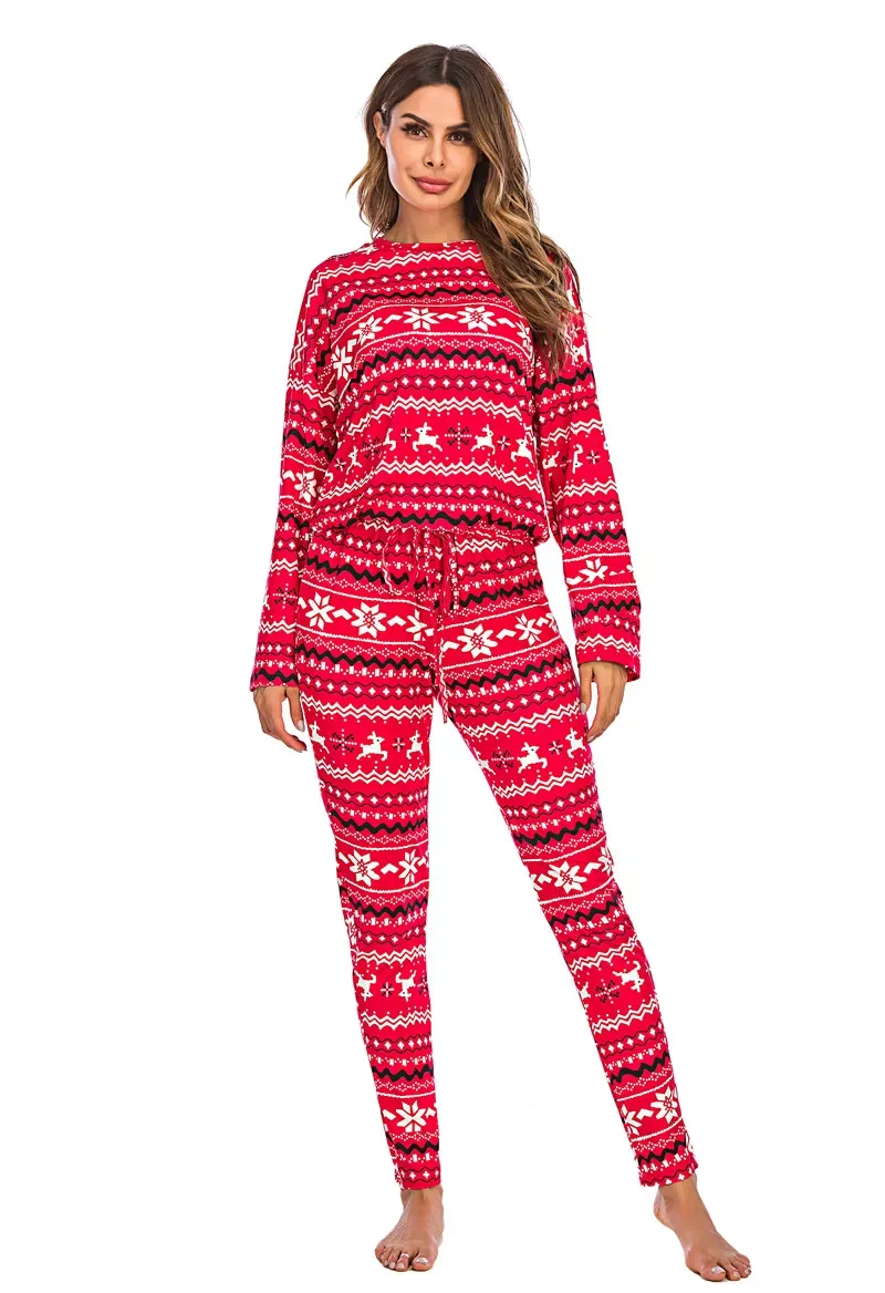 Рождественские Зимние теплые пижамные комплекты 2020 футболка с длинным рукавом и