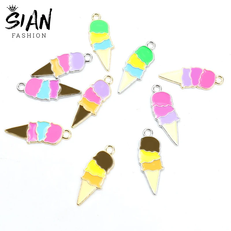 

10pcs/Lot Cute Enamel Ice Cream Summer Cold Drink Charms for Pendant Necklace Keychains Earrings DIY Jewelry Makings Findings