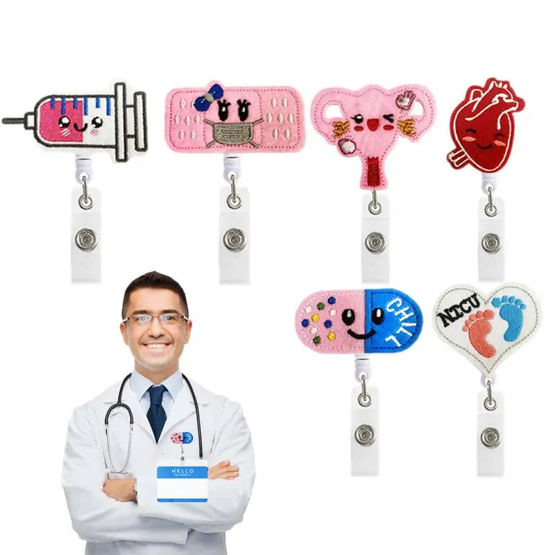 

Nurse Badge Reel 6 Pieces Retractable Badge Reel Holder Nursing Nurse Brain Badge Reel Felt Tag Clip For Office School Hospital