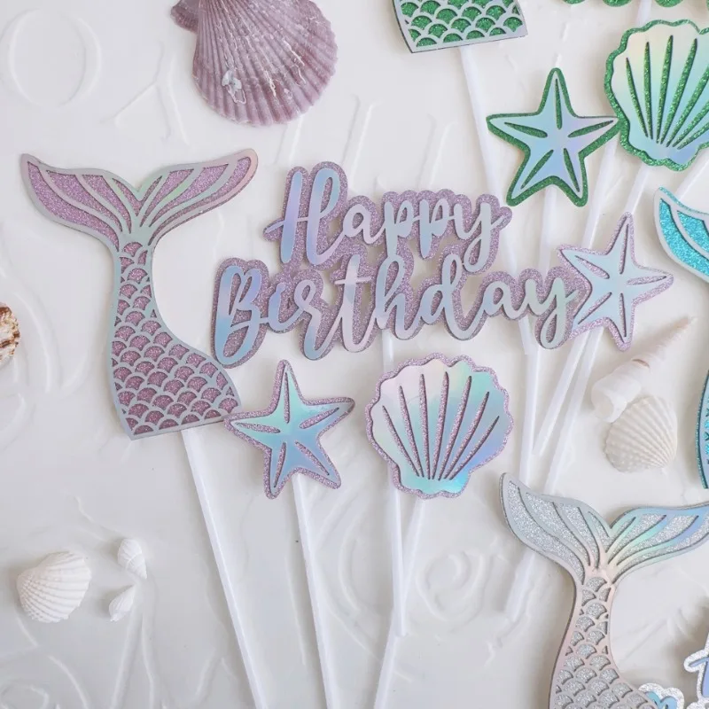 

5 шт. украшения для торта, тематика русалки, ракушки на день рождения, морская звезда, рыба, торт, Топпер для хвоста, торт на день рождения, Baby Shower