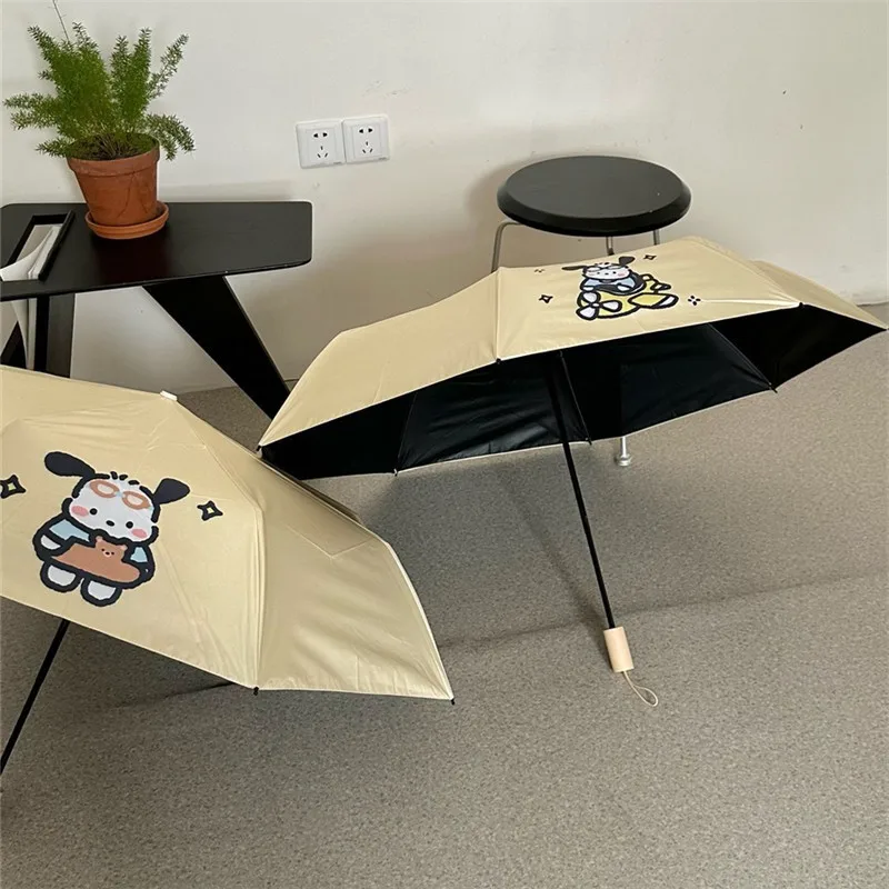 

Sanrioed Pochacoo Series Umbrella Kawaii Cartoon Anime Vinyl Anti-UV Sun Protection Parasol Rain or Shine Three Fold Umbrella