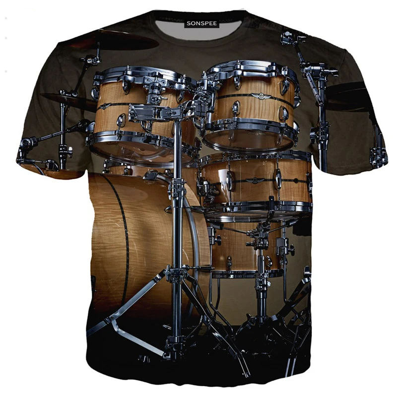 

Electronic Drum Musical Instrument Rock Music Style Hip-Hop Tops New Fashion Musical Instrument Drum 3D Printing T-shirt